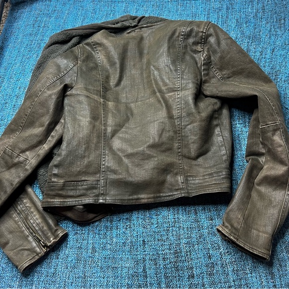 Free People Drape Front Coated Denim Moto Jacket in Olive Green - Picture 6 of 9